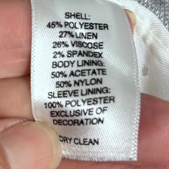 White House Black Market Blazer Jacket size 8 linen ruffle gray feminine office - Picture 10 of 11